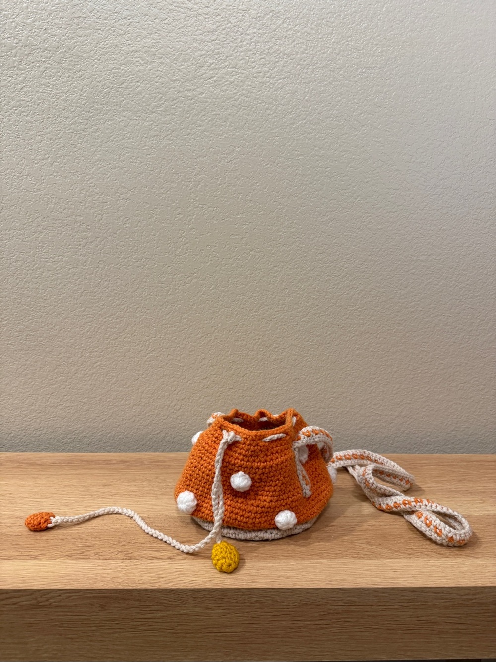 Handmade Orange Crochet Drawstring Bucket Bag